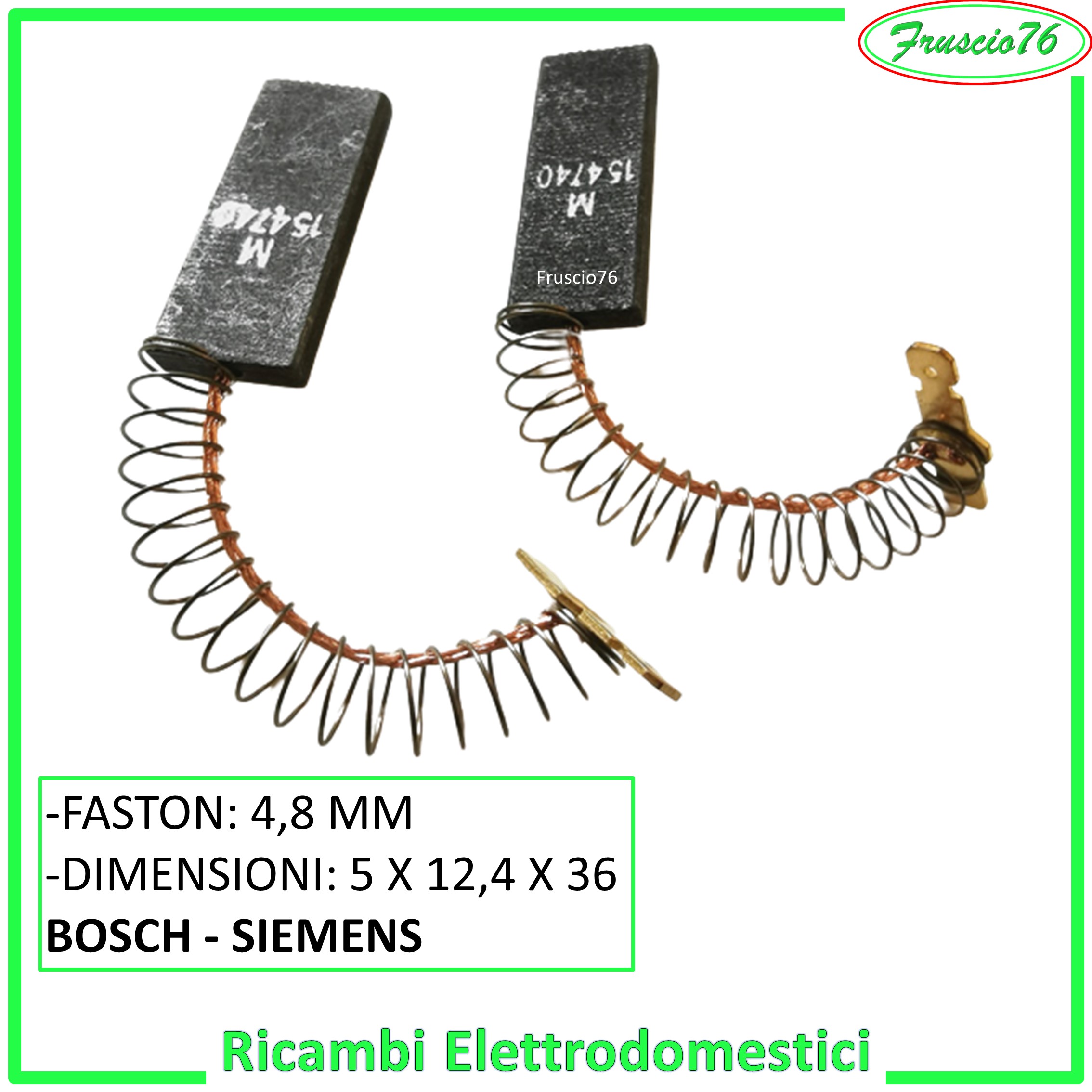 Set Di Spazzole In Carbone Per Lavatrice Bosch Siemens: 2 Pezzi, Dimensioni 5x12,5x36 Mm, Qualità OEM